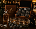 Personalized Whiskey Decanter Set with Wood Gift Box - Custom Bourbon and Scotch Gift Boxed Set
