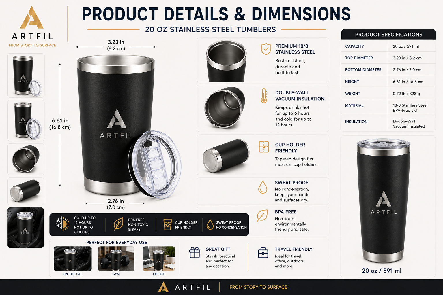 Stainless Steel Tumbler Set with Lids