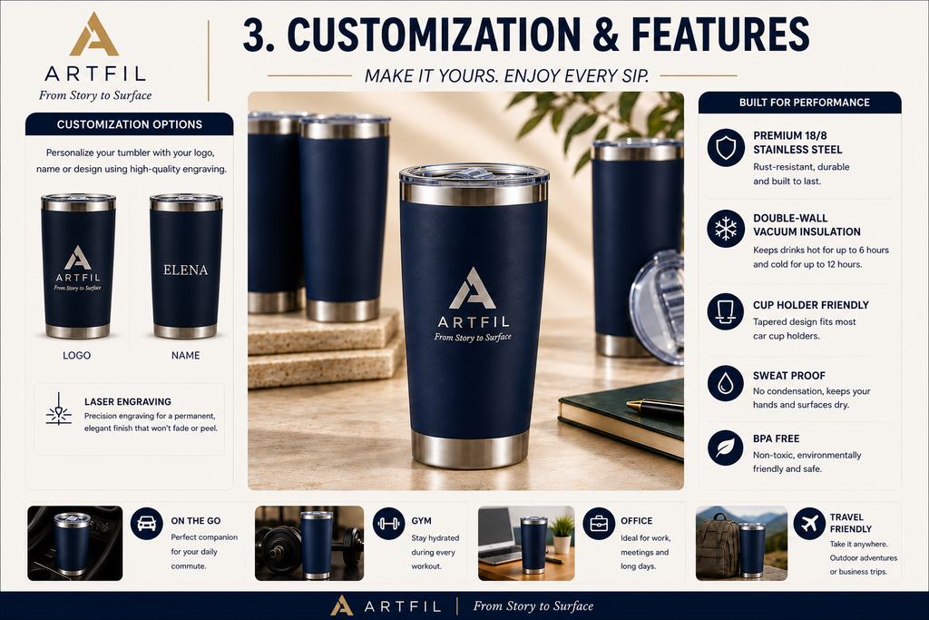 Stainless Steel Tumbler Set with Lids