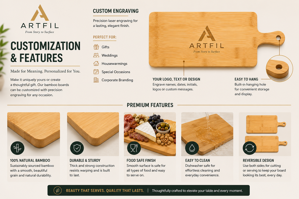 Customizable Narrow Bamboo Cutting & Serving Board